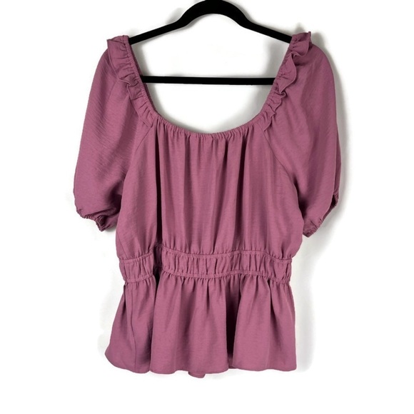 NWT Nine West Mauve Rose Pink Peplum Peasant Blouse Top – Size Large Romantic - Picture 2 of 11